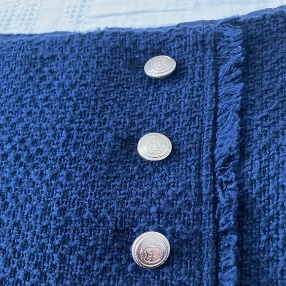 TALBOTS Navy Tweed Faux Wrap Pencil Skirt Size 2 - Picture 7 of 13